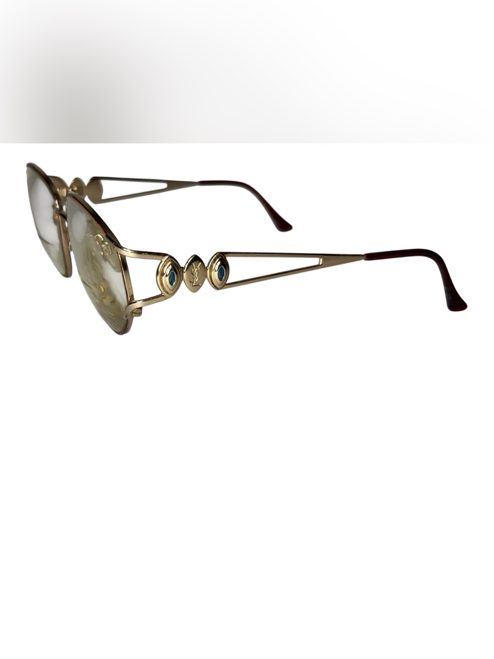 Vintage 80s 90s YSL Yves Saint Laurent Logo Eyeglasses Frame Gold 55 15 Italy